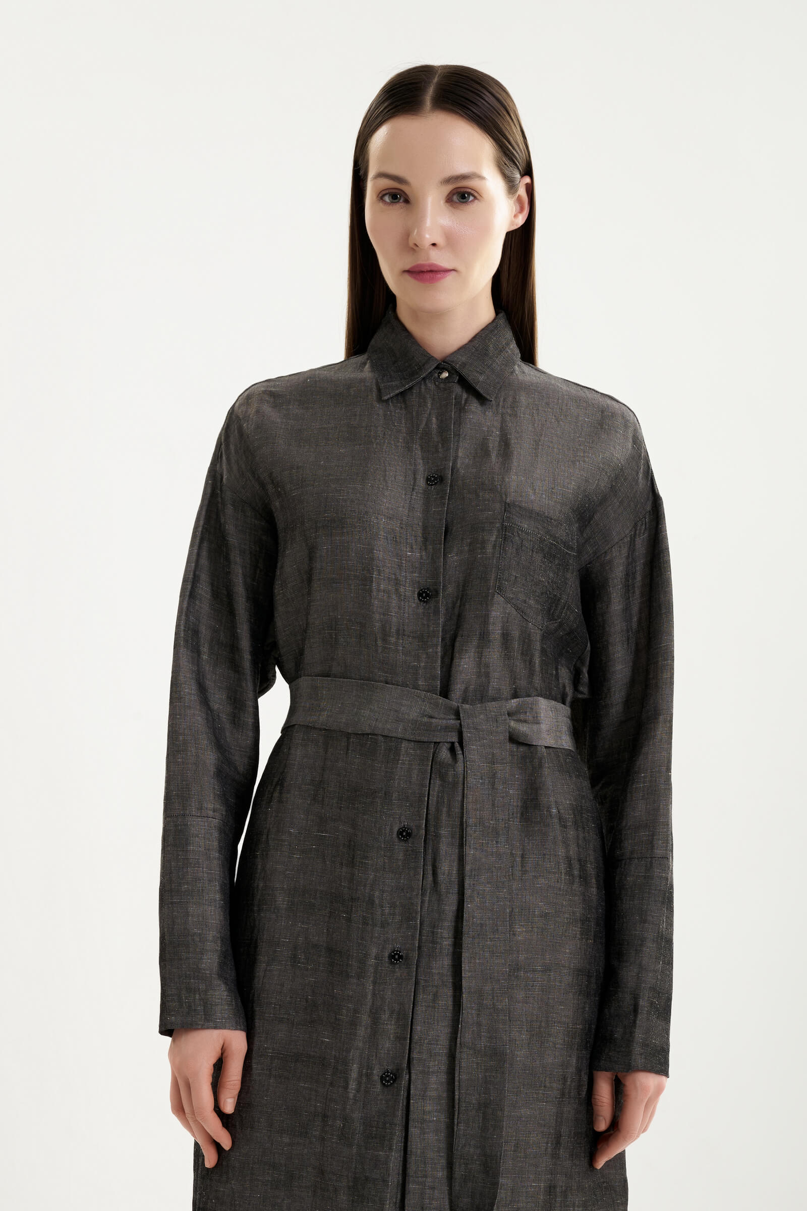 Платье-рубашка из вискозы и льна Shan 