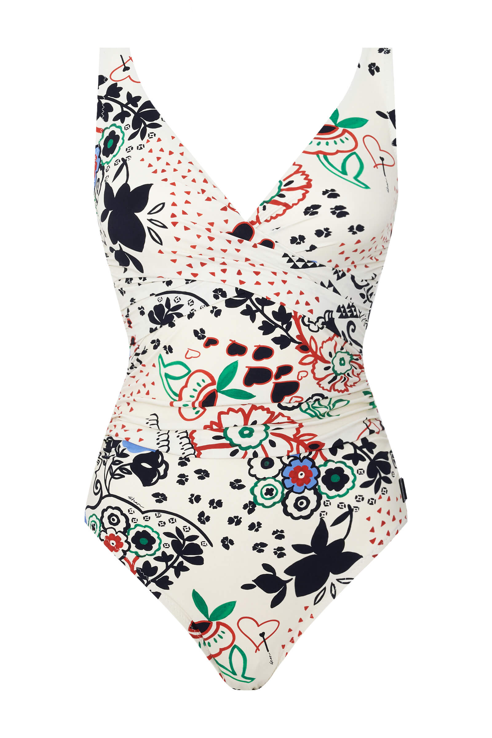 Слитный купальник с глубоким вырезом и драпировкой Shan 