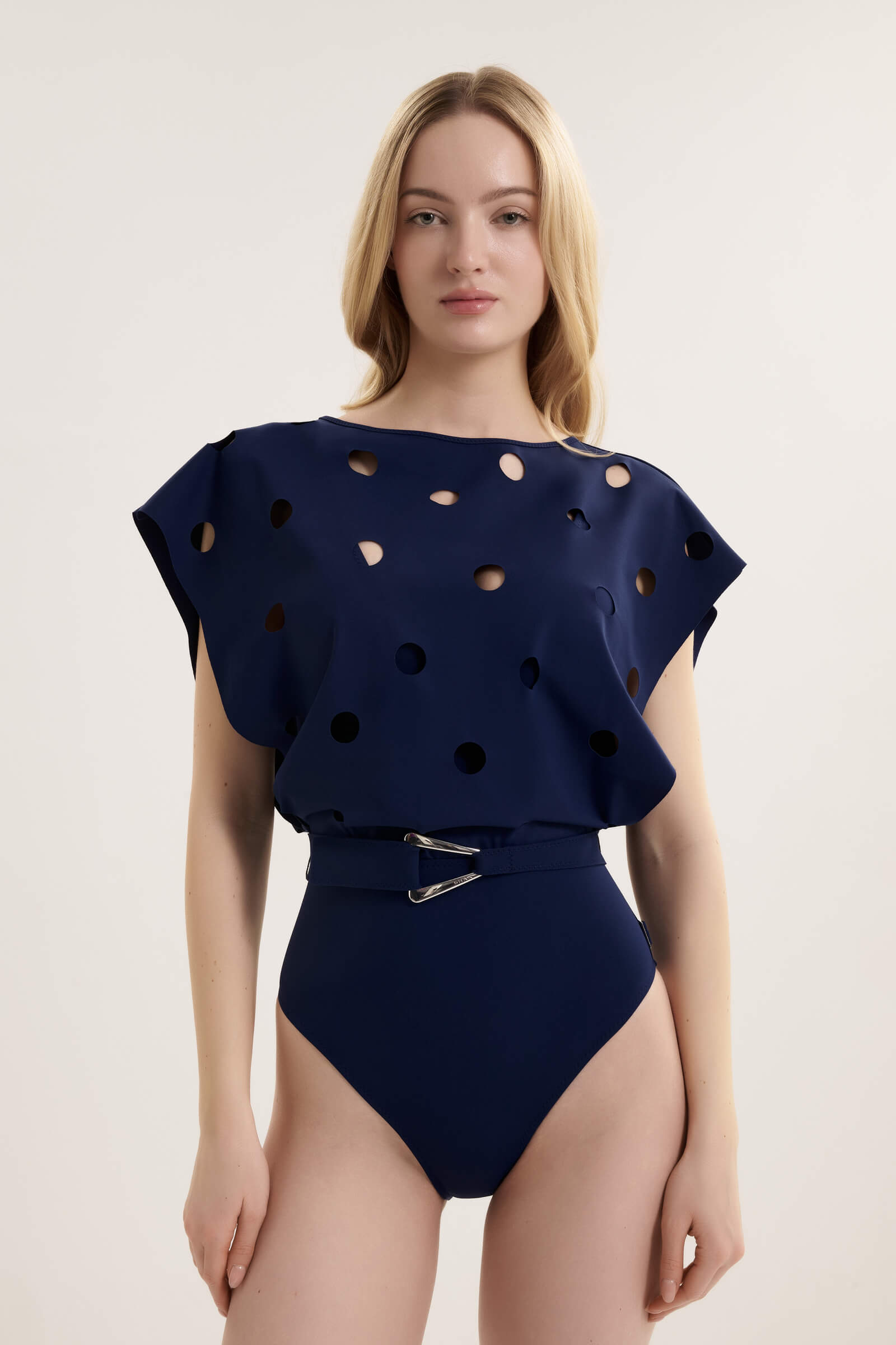 Слитный купальник с перфорацией Shan 