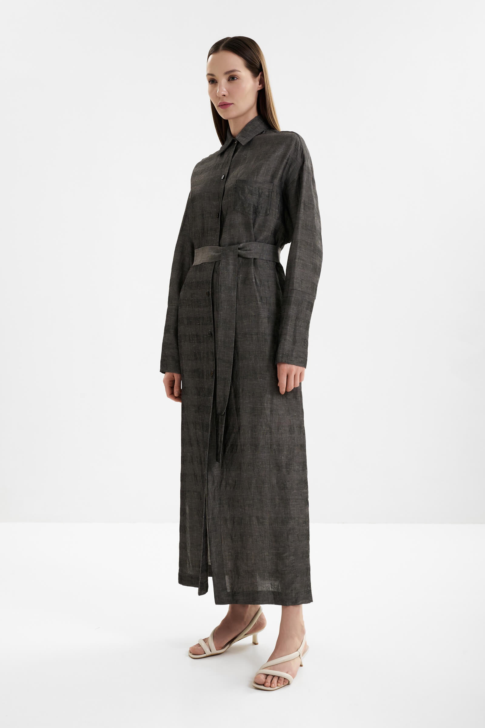 Платье-рубашка из вискозы и льна Shan 