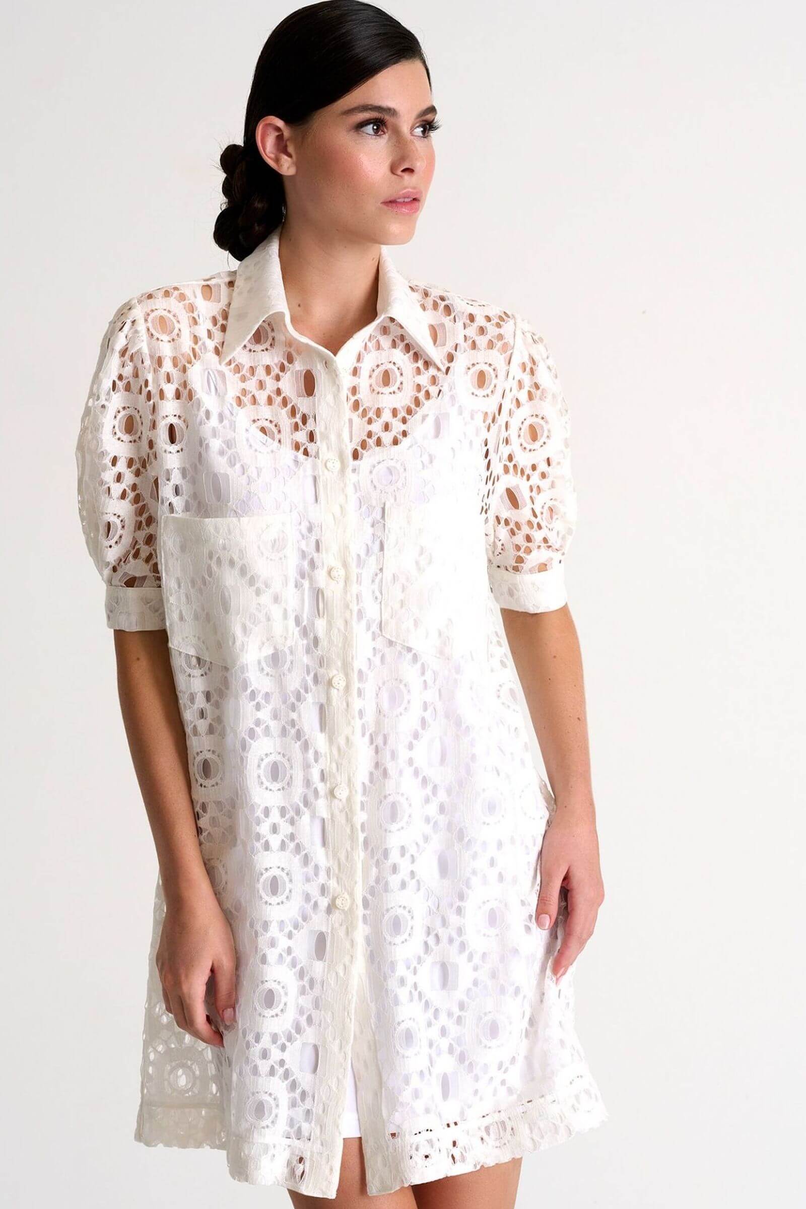 Кружевное платье-рубашка из смесового хлопка Shan 