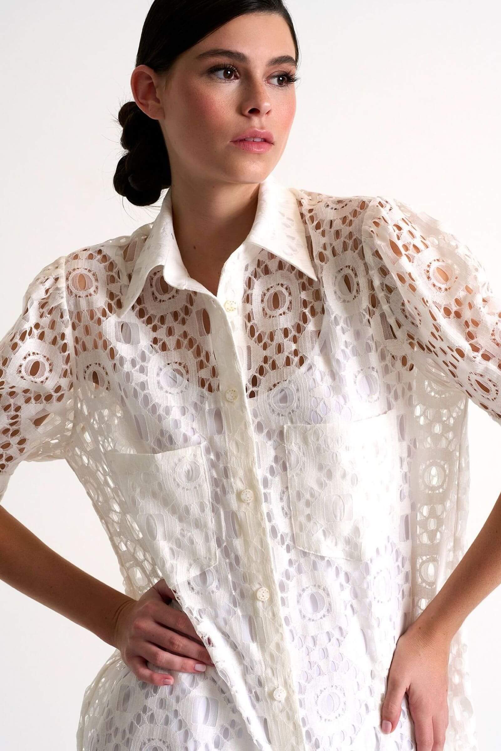 Кружевное платье-рубашка из смесового хлопка Shan 