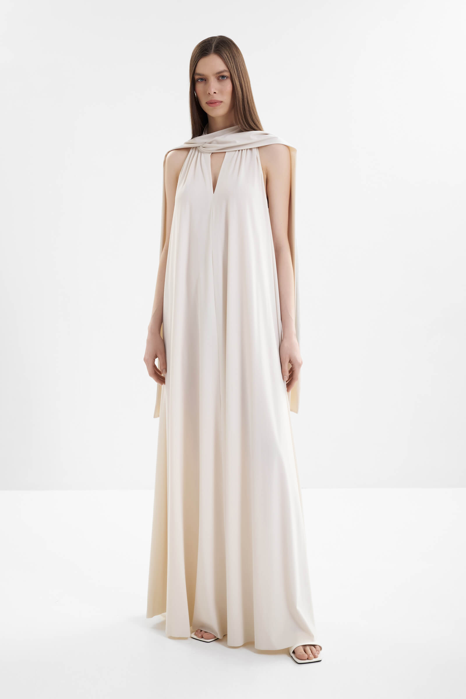 Платье макси с воротником-аскот Shan 