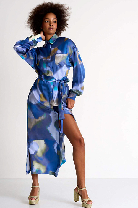 Шелковое платье-рубашка с поясом Shan  