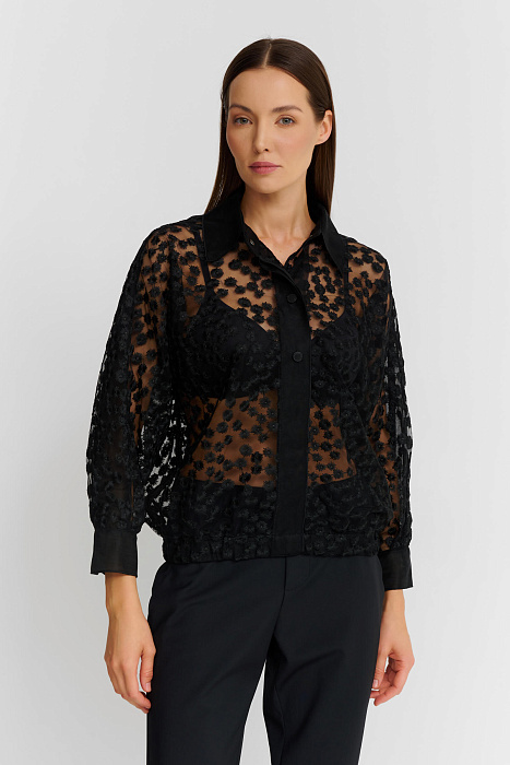 Прозрачная блуза на кнопках с цветочной вышивкой Shan  