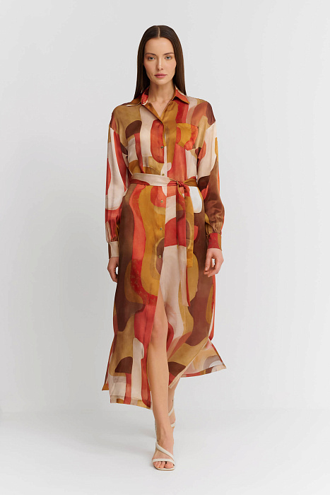 Шелковое платье-рубашка с поясом Shan  
