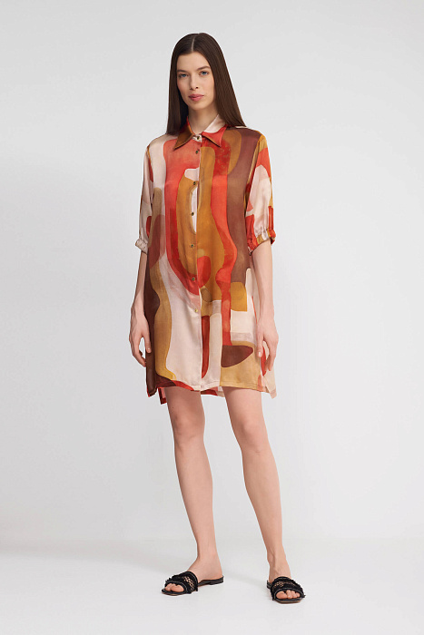 Короткая шелковая туника на пуговицах Shan  