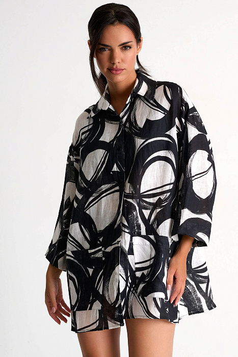 Льняная туника с накладными карманами Shan  